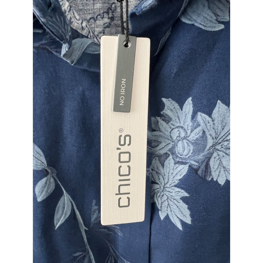Chico's No Iron Button Front Shirt Autumn Whisps Tunic Size 4 US 20 NWT Blue - Picture 5 of 9